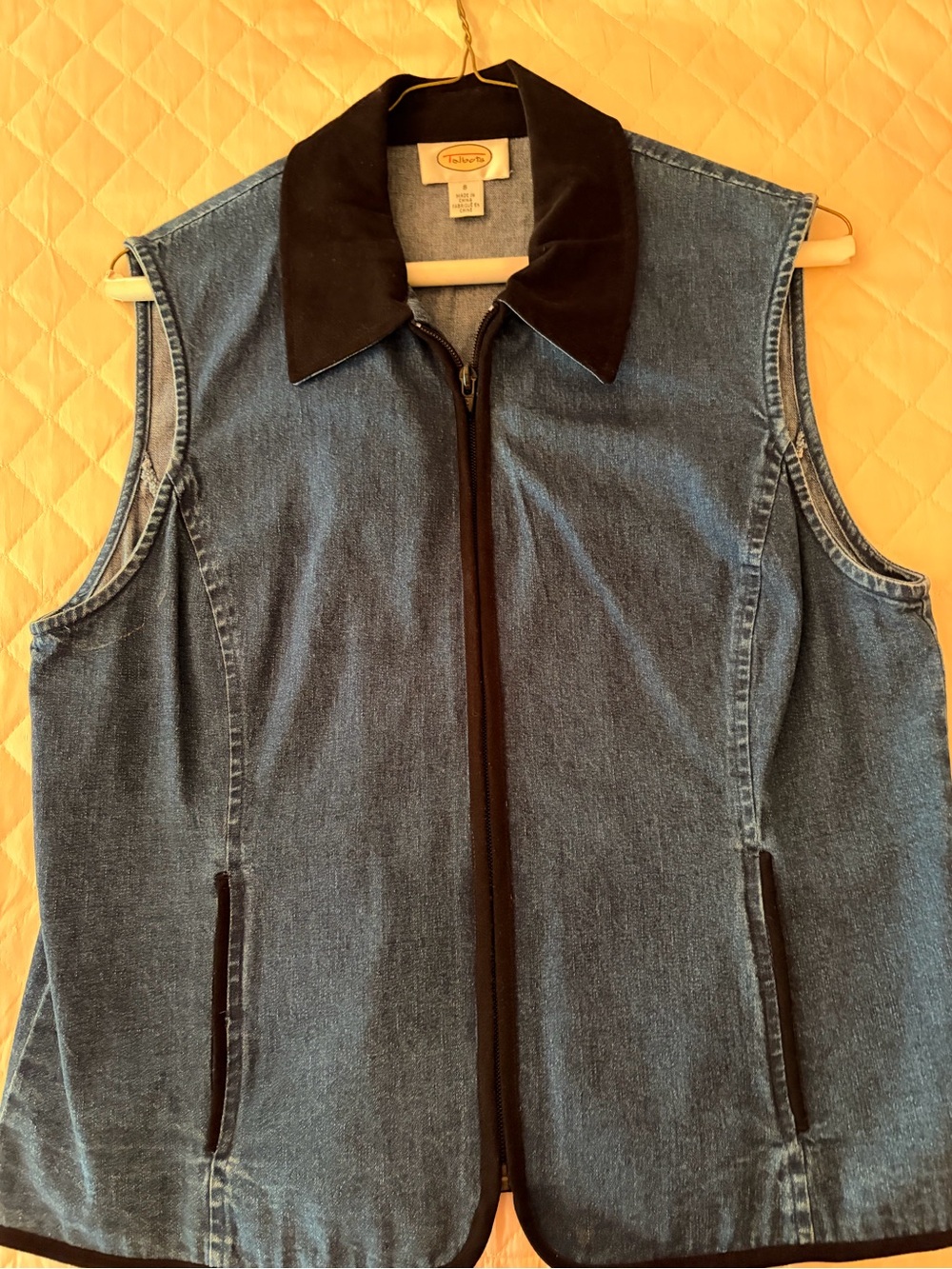 Talbots Blue Denim Zip Vest with Black Collar